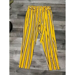 Est. 1946 Striped Paper Bag Waist Pants High Rise Casual Yellow M